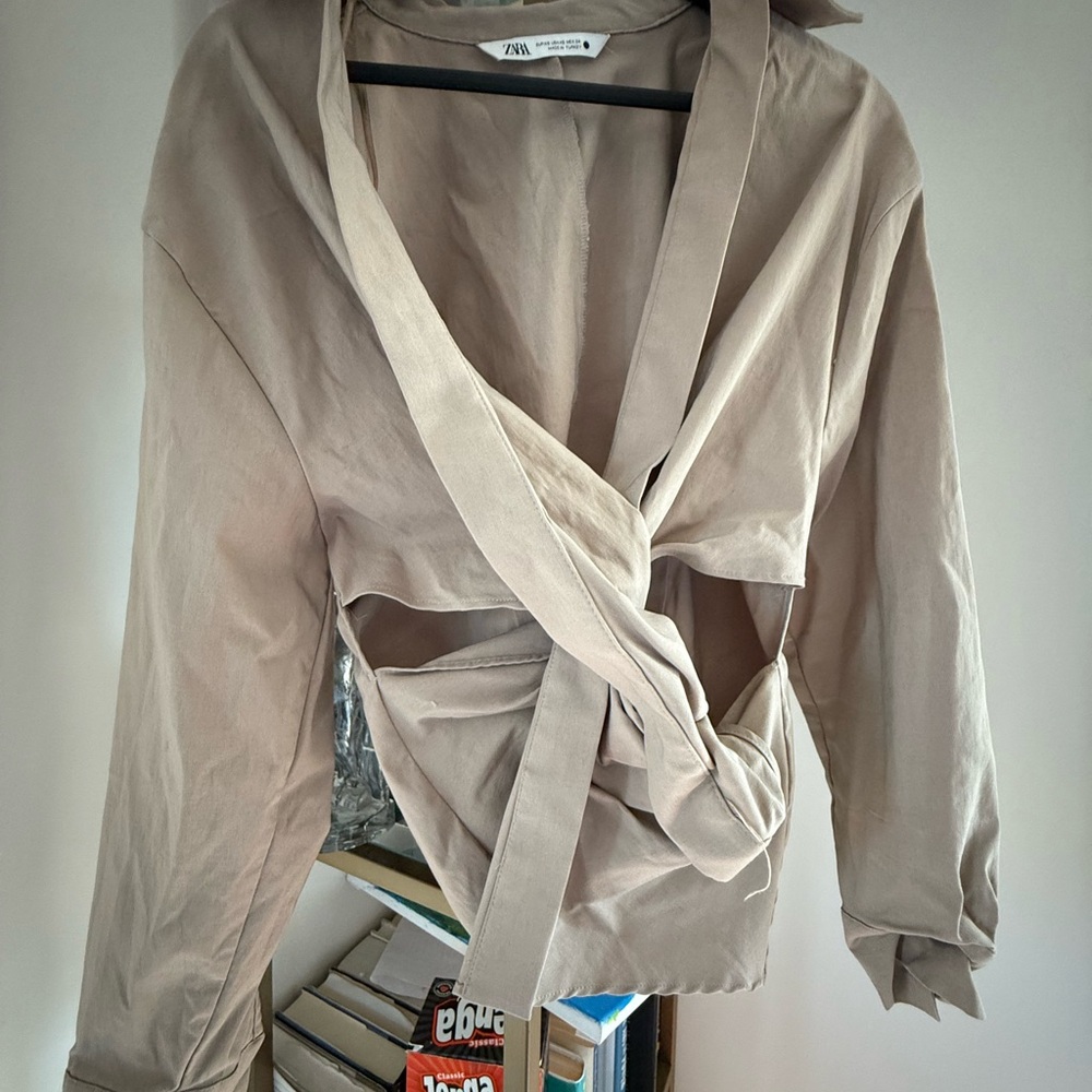 Zara Beige Tie-Front Top